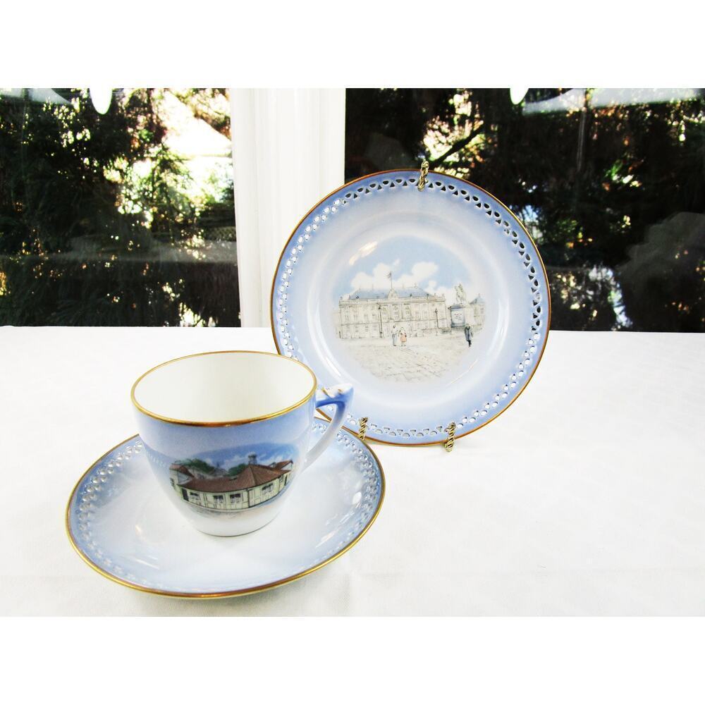 Copenhagen Porcelain, Tea Set, Cup, Saucer, Bread Plate, Amalienborg Palace
